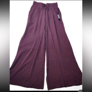 Savvi Wide Leg Pant With Elastic Drawstring Waist Size Medium Slit Legs pockets